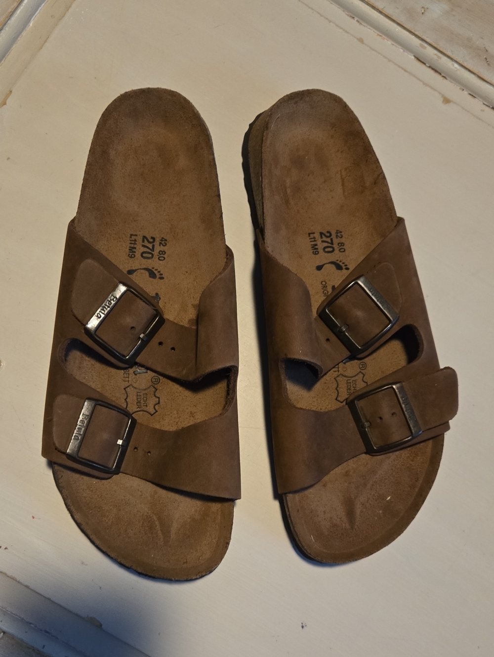 Birkenstock Womens Brown Double-Buckle Slide Sandals